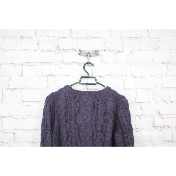 LL Bean Double L Cable Sweater Crewneck Darkest Purple Size S - Picture 4 of 11